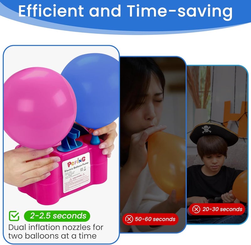 PCFING Balloon Pump Electric, Portable Balloons Inflator Blower Machine with Balloon Tie Tool & Dual Nozzle - Image 2